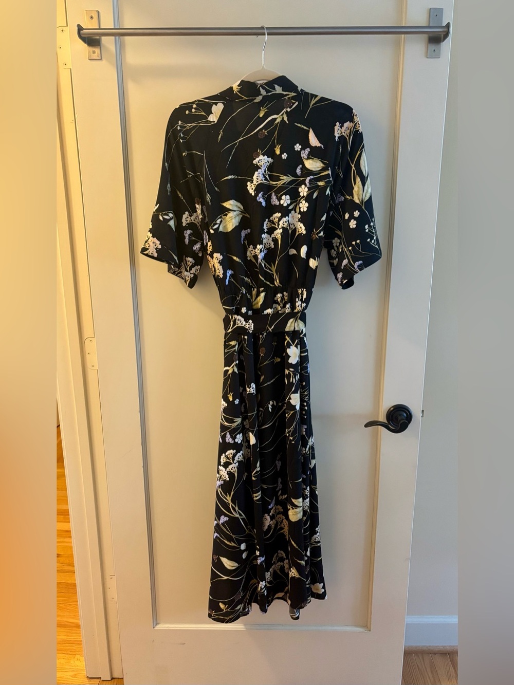 Like New Tie- Belt Shirt Dress. H&M Black Floral Midi Dress - Picture 6 of 7